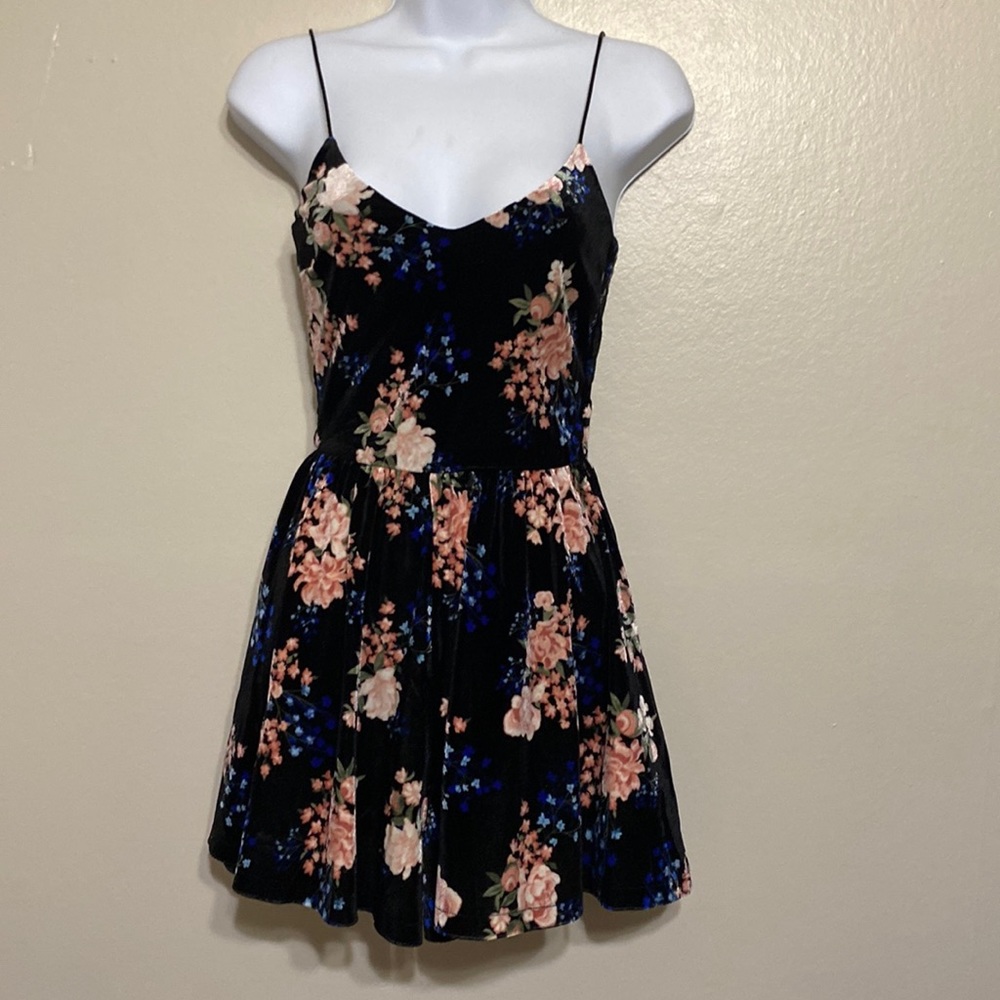 Divided H&M short romper black with pink and blue  floral print size 2